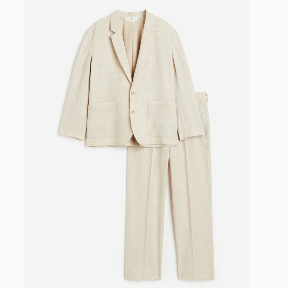 H&M boys linen light beige 2 piece suit set size 12-13